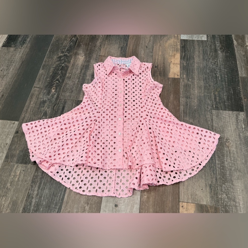 Dizzy Lizzie NWOT Pink Eyelet Peplum Swing Button Up Shirt Top XS $149